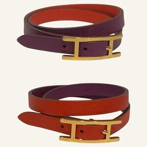 Hermes Behapi Double Tour Swift Leather Purple and Orange Hapi Closure Bracelet